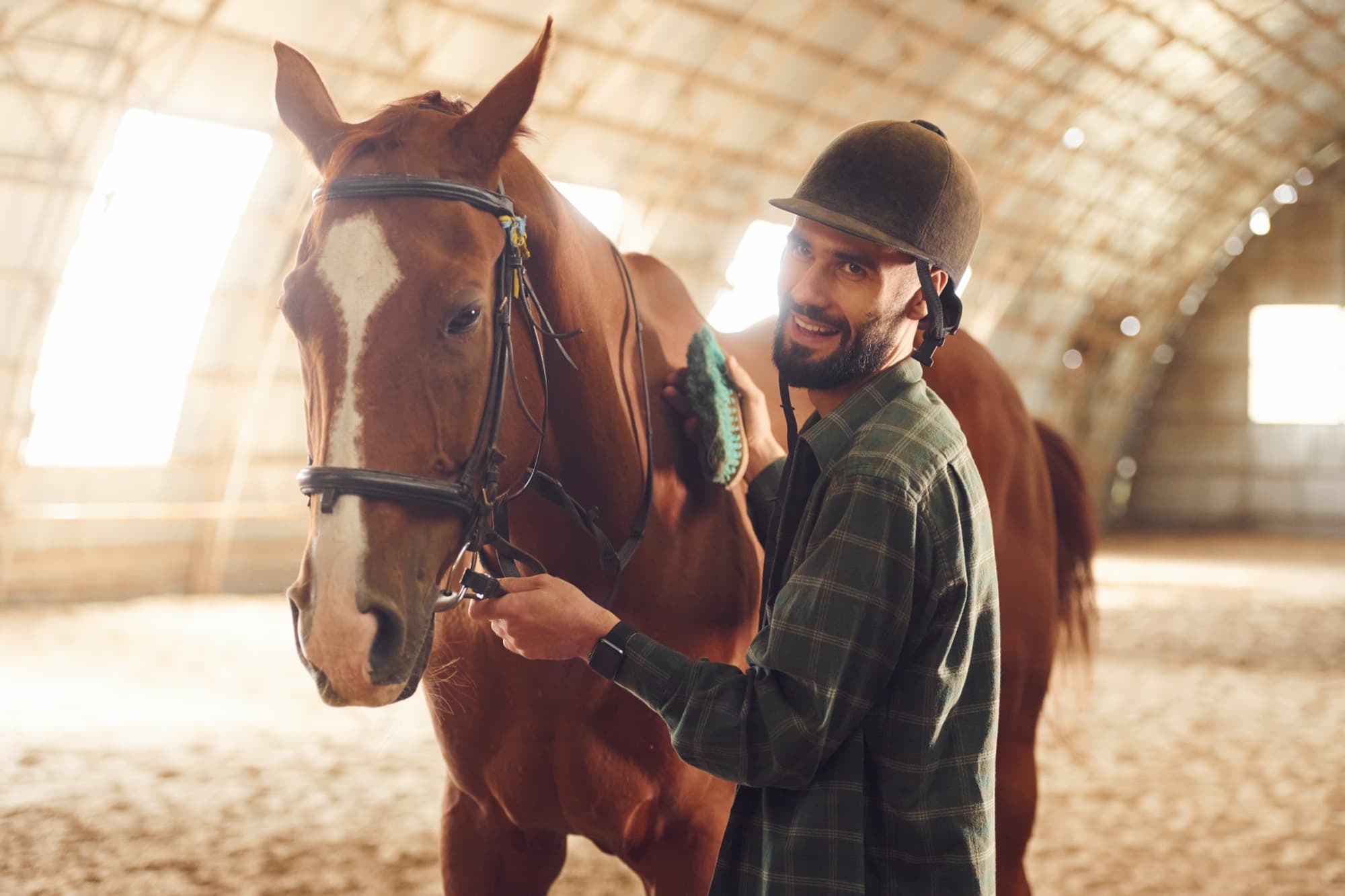 A horse owner checking the Ready Farriers app at the barn